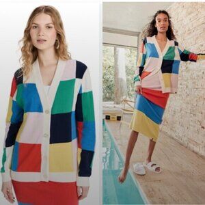 Kule Sweater Octavia Cardigan in Rainbow Check Cotton